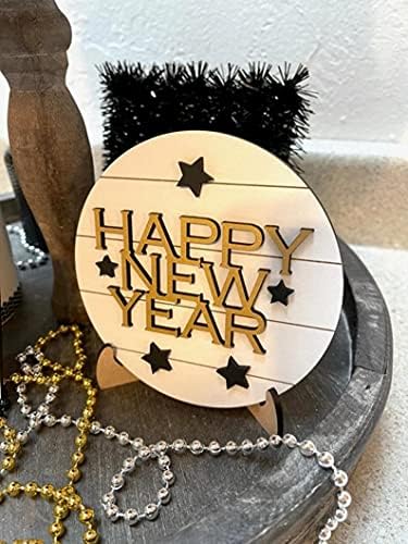 Честита Нова Година, фойерверки, мини-кръга 2022 г., начало декор, декорация на фермерска къща декор ярусного на тавата
