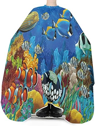 Фризьорски салон Наметало За Подстригване Салонная Наметало с Еластична деколте Подводен свят на Корали и риби Фризьорски салон Шал, 55 x63
