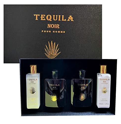 Комплект от 4 теми в твърда опаковка Текила Parfums Noir Pour Homme за мъже (3,4 грама парфюмерийната вода + 3,4 грама гел за