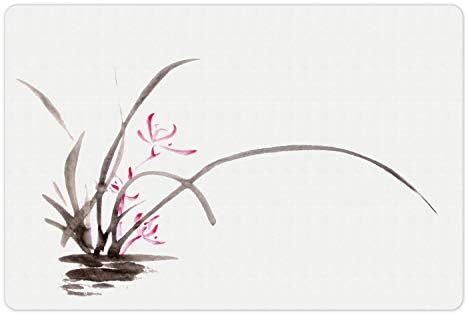Художествени мат Ambesonne за домашни за храна и вода, Традиционна Фигура Цветове на Орхидея Туш, Акварел с Източните Китайски Ефекти, Нескользящий Гумена подложка за к