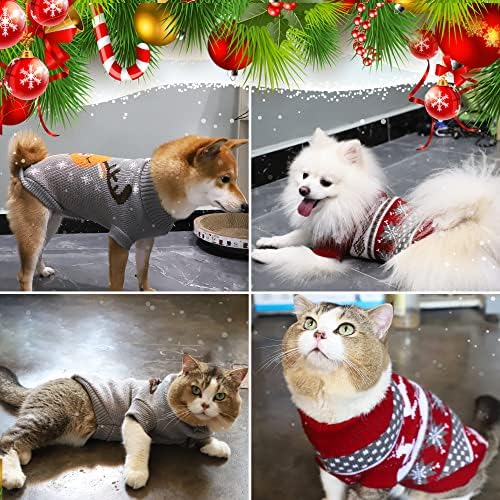 2 опаковки Пуловери за кучета, Пуловери с Снежинками и Елени за Котки и Малки Кучета (Среден размер)