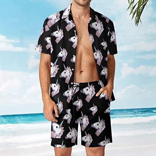 Мъжки Хавайски Комплект Unicorn от 2 теми, Ризи с къс ръкав Копчета, Плажни Панталони на Свободния Намаляване, Тениски, Спортен