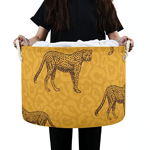 Голяма Кръгла Кошница За Багаж - Леопардовый Cartoony Органайзер с изображение на Леопард, Кутия За Съхранение на Играчки