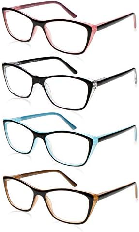 Очила за четене TISHUI, Модерни Дамски Очила Котешко око, Леки Стилни Очила-Лъжци, 4 опаковки, Удобни Пружина на Линия,