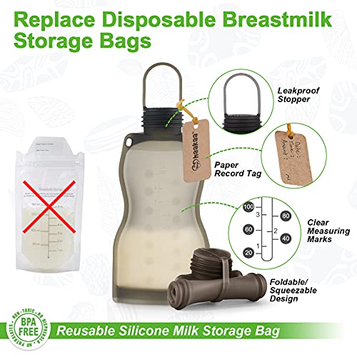 силиконова чанта за съхранение на мляко haakaa, за Многократна употреба пакети за кърмене, Хранително-вкусовата Силикон, Не съдържа BPA, 9 мл / 260 мл (1 брой)
