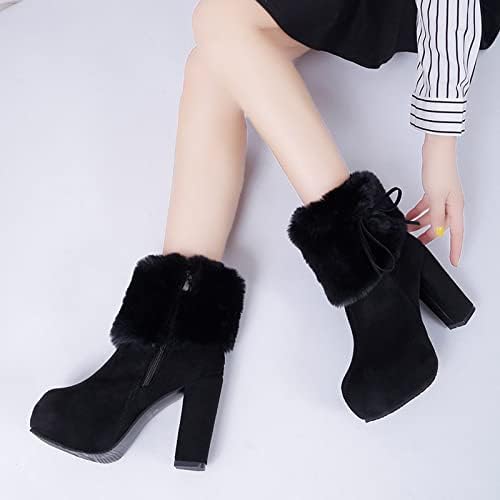 Дамски обувки на танкетке в ретро стил, запазването на топлина, зимни квадратни токчета, с цип, удобни къси боти, обувки