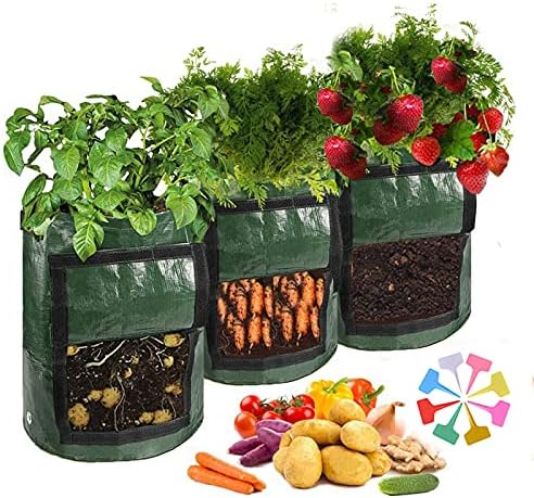 AQJUNONG 3 Опаковки 10-Галлоновых Торби за отглеждане на картофи, Торби за зеленчуци с капак и дръжки, Аэрационных Филтър