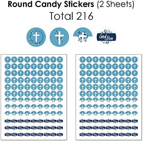 Голяма точка щастие Син Цвят с елегантен Кръст - Мини Опаковки за шоколадови блокчета, кръгли етикети за шоколади и етикети във формата на кръг - Набор от етикети за