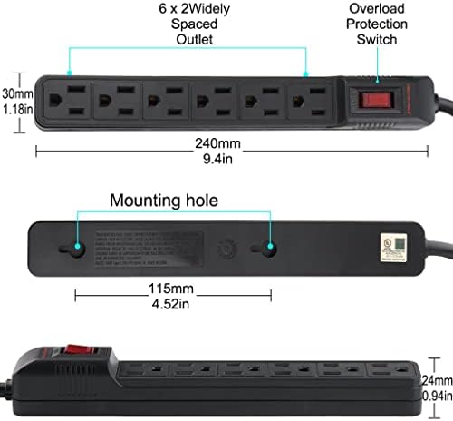 Мрежов филтър на 6 Контакти Power Strip 2-подножието удължителен кабел зарядно устройство за монтиране на Стена за Дома и офиса