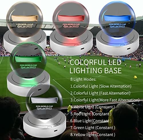 Въртящата се поставка за дисплея на YouerCrystal - Въртяща се поставка за дисплея с цветни светлини - Кристална топка 3D World Cup 2022, с 4 въртящи и 8 режима на осветление - Платфо