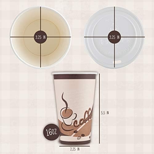 [16 Комплекти за 16 унции] Картонени чаши за горещо на 16 грама Кафе за Еднократна употреба, Чаши С Капаци