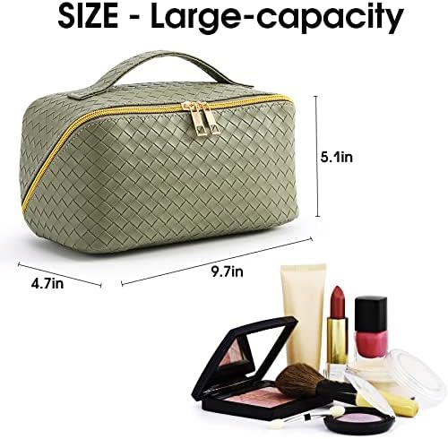 VIWIME/ Дамски Преносима косметичка за пътуване - Сладък Водоустойчиви козметични чанти от изкуствена кожа с голям капацитет, дръжка, разделител и плосък организатор?