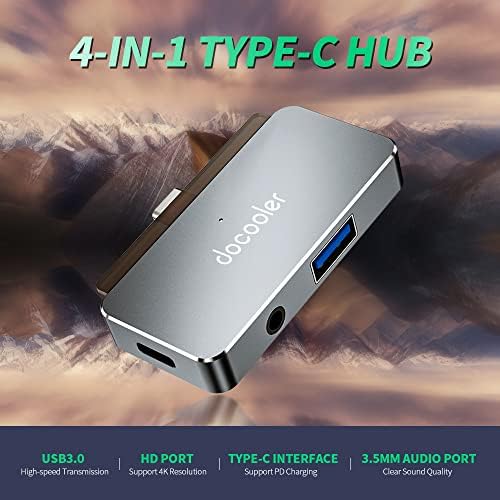 Хъб HUIOP 4-в-1 Type-C Type-C за USB3.0 HD Audio Хъб от алуминиева сплав, Съвместими с вашия телефон Pro Type-C, Таблета, Лаптопа си