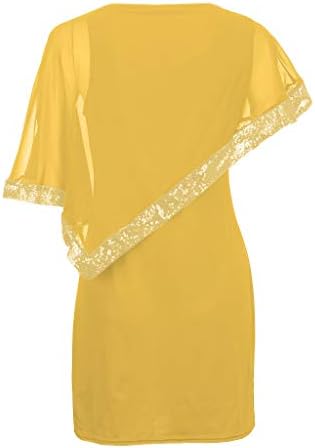 Дамско късо мини-рокля iQKA голям размер с открити рамене, асиметрични шифоновые рокли с пайети за ежедневната