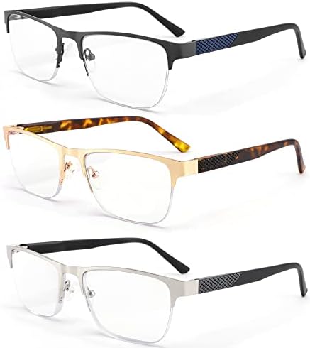 Мъжки слънчеви очила за четене, блокиране на синя светлина, 3 опаковки, Модерни Метални очила за четене в полурамке