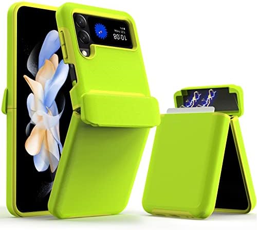 Чанта-портфейл XIIICASE Galaxy Z Flip 4 със защита на панти [Слот за карти] устойчив на удари Защитен калъф от TPU за Samsung Galaxy Z Flip 4 5G (неоново розов)
