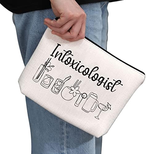 G2TUP Подарък Бармену Косметичка Интоксиколога Косметичка Миксолога Бар Подарък чанта с цип за Миксолога (Бяла чанта за