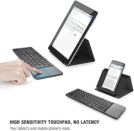 Мини-Сгъваема клавиатура TJLSS, Безжична Bluetooth Клавиатура със сензорен панел (Цвят: черен)