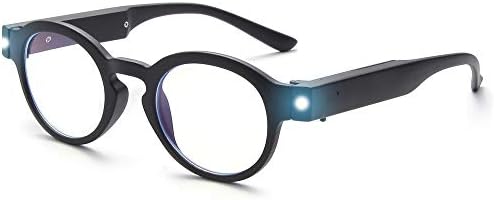 Очила за четене OuShiun с подсветка Ярки led Четци, Блокиране на Синя Светлина, Кръгли Очила От напрежение в очите по време на Нощта (черен, 1,5)