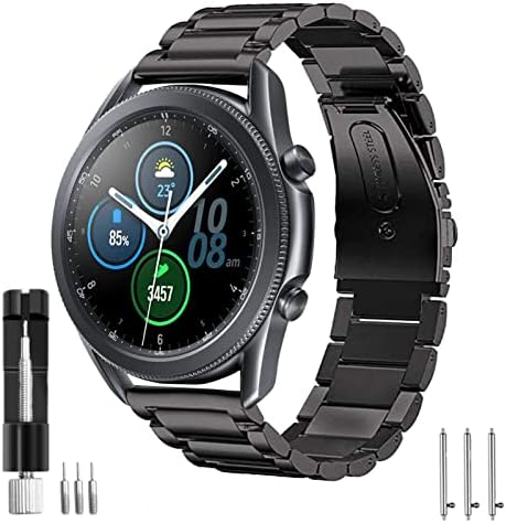 Каишка за часовник HATALKIN е Съвместим с Samsung Galaxy Watch Band 3 45 мм от неръждаема стомана, 22 мм и Каишка за часовник Galaxy Watch3 45 mm/Galaxy Watch 46 мм/Gear S3 Frontier за мъже и жени (черен)