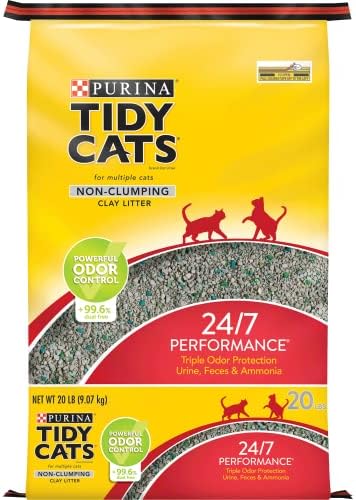 Пълнител за котки Purina Tidy Cats Без комкования, мултифункционален Пълнител за котки 24/7 Performance - чанта с тегло 20 килограма