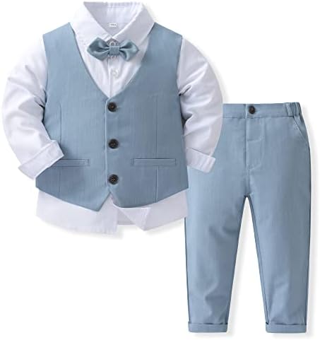Комплекти дрехи За момчета от 3 теми, Памучни Ризи с Дълъг Ръкав Пеперуда + Жилетка + Панталони, Всекидневни Костюм