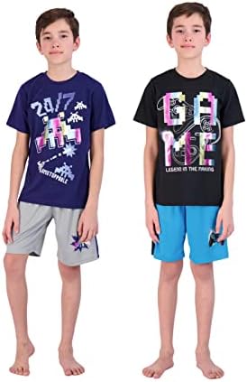 Комплект пижамных шорти Sleep On It за момчета, Пижамная тениска и къси комплекти от 4 теми, Летни Дрехи за сън за деца (2 Пълни комплекта)