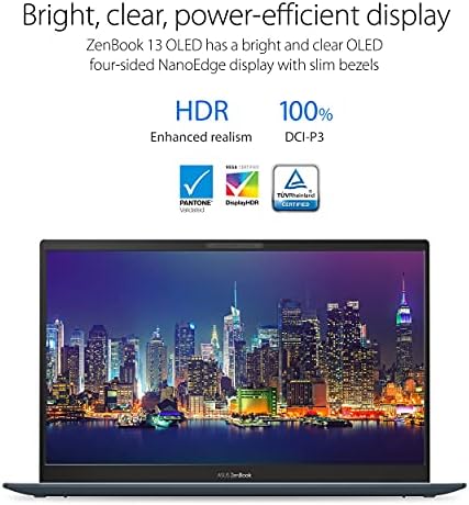 Ултра тънък лаптоп ASUS ZenBook 13, 13,3-инчов OLED-дисплей с резолюция от FHD NanoEdge, AMD Ryzen 7 5700U, 8 GB оперативна