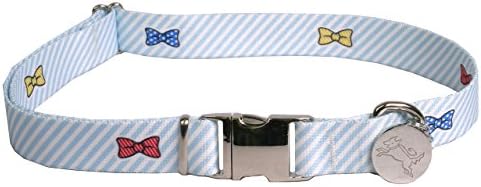 Нашийник за кучета премиум-клас Yellow Dog Design - Southern Dawg крепон на ивици Синьо с галстуками-пеперуди - Много малко