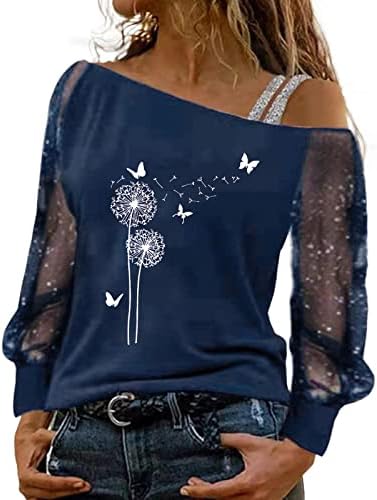 Дамски Блузи с открити рамене, Лъскава Туника с Дълъг Ръкав, Блузи С пайети, Спортна Основна Блуза