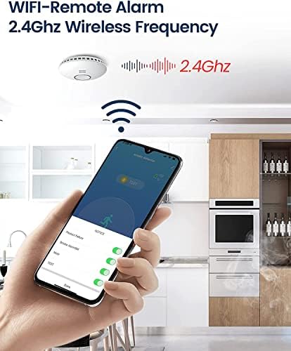Ecoey WiFi Детектор за дим, WiFi Димна аларма с фотоволтаична технология и един led, една Димна аларма с функция за проверка
