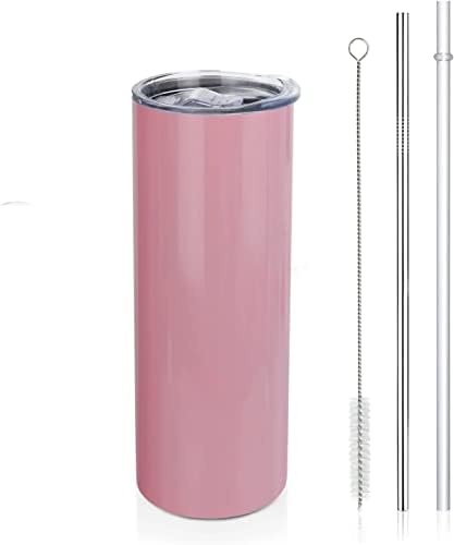 Директен чаша ADBI с 2 Соломинками, на Капака и Четка, С Двойни Стени от неръждаема Стомана, Пътна Чаша за вода, Кафе с лед (светло розово)
