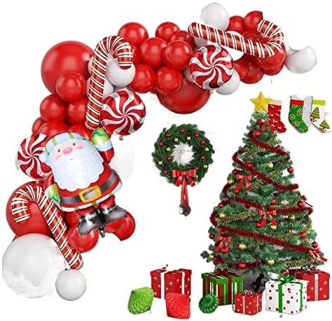 PIFUDE Дядо Коледа Коледни Арка От Балони Набор от Дядо Алуминиево Фолио Балон Бастун Близалка Коледна Украса