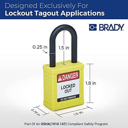 Комплекти панти брави Брейди Safety Lockout - 6 опаковки - Еднакви катинари с жълти ключове - 1 ключ за заключване