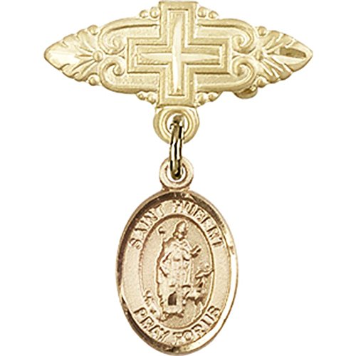 иконата на бебето от жълто злато 14 карата с амулет Свети Губерта Льежского и игла за икона с кръст 1 x 3/4 инча