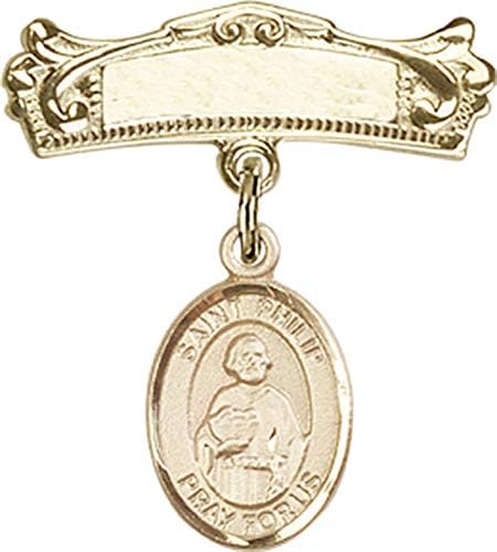 Детски икона Jewels Мания за талисман на Свети Апостол Филип и извити полирани игла за бейджа | Детски иконата със златен