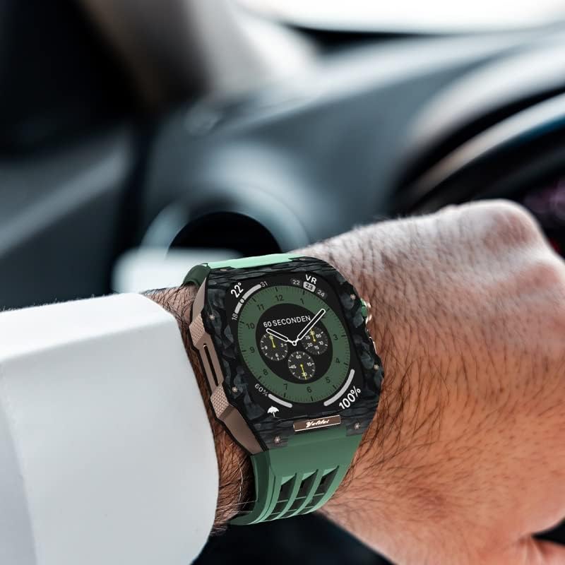 CNHKAU за Apple Watch Band 8 7 6 SE 5 4 Серия 44 мм 45 мм и Каишка за часовник моден Комплект, Калъф, изработени от въглеродни влакна, Гумена каишка за часовник, Сменяеми аксесоари за i
