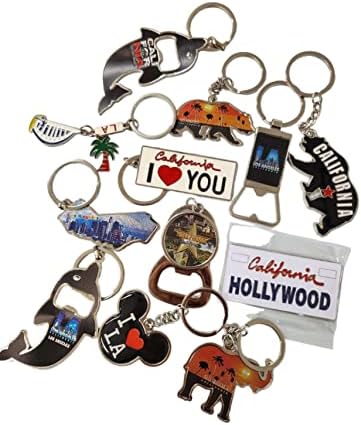 CLGIFT Комплект от 12 Сувенири ключодържатели от Лос Анджелис, Ключодържател I Heart LA, Магнит I Heart Los Angeles, Ключодържател