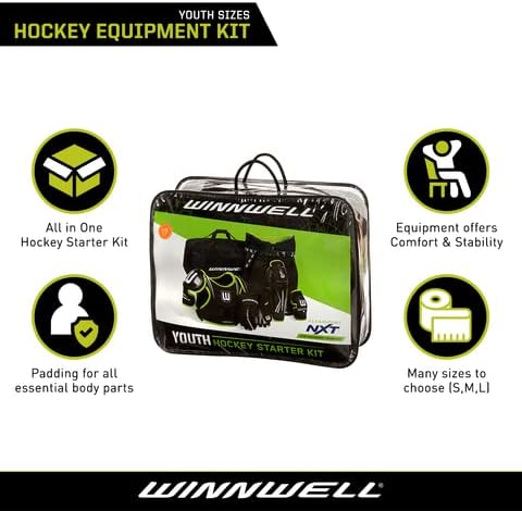 Комплект защитно облекло Winnwell за хокей - Хоккейное костюм, с чанта - Младежки комплект хокей екипировка - Наплечники, лактите подложки, на лигавицата на долната част