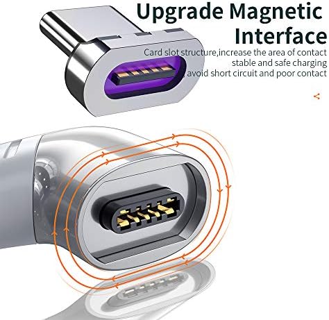 Магнитен адаптер HIEbee USB C, Правоъгълен Магнитен конектор USB C-USB Type C с бързо зареждане PD мощност 120 W и пренос на данни със скорост от 480 Mbps, съвместим с MacBook Pro / Air и други