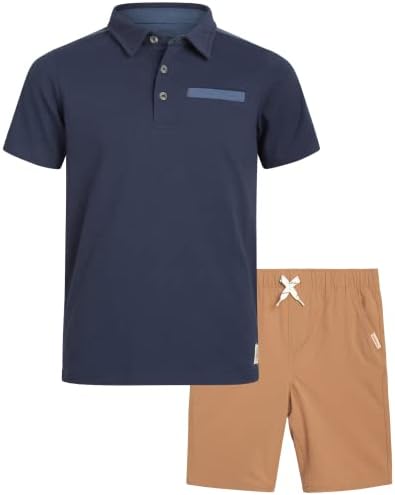Всички сезони комплект пури в ограничени бройки шорти за момчета - Поло риза с къс ръкав от 2 теми и къси панталони в стил Tech (Размер: 2T-8)