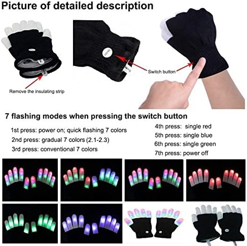 Детски ръкавици с led подсветка Wyzoo, 6 режима на работа, в 3 цвята, мигащи ръкавици за пръсти, Празничен костюм,