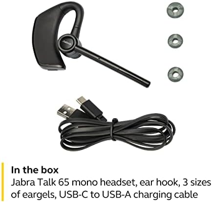 Jabra Talk 65 Mono - Безжична слушалка премиум-клас с едно ухо - 2 вградени микрофон с шумопотискане, гледане на мултимедия, радиус на действие на Bluetooth до 100 метра - черен