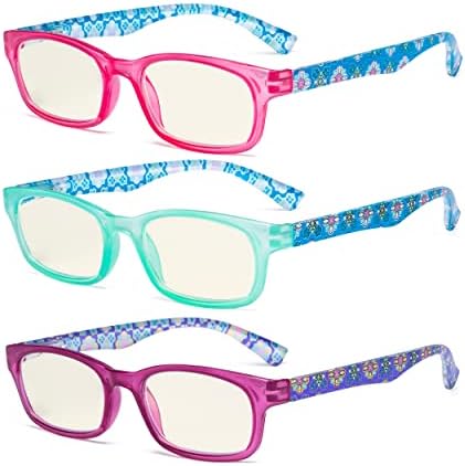 Eyekepper 3 Опаковки Женски Очила За четене със Синьо Светофильтром С Флорални Принтом За цветни компютърни Ридеров
