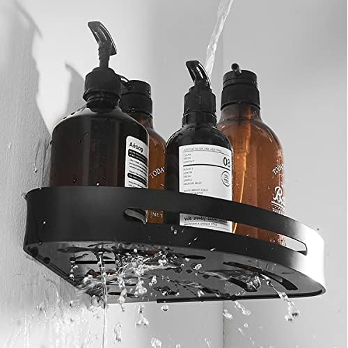 RYOOJNM Ъглов държач за душ с 4 куки, ъглов рафт за душа в банята от неръждаема стомана, монтиран на стената лепкав ъгъл-органайзер за душата-2 опаковки-черен