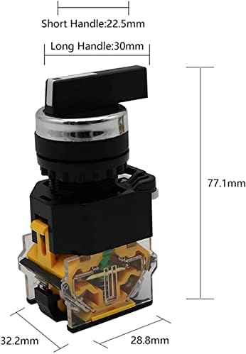 CNHKAU 22 мм Дръжка избор на Ротационен превключвател С моментално фиксиране 2NO 1NO1NC 2 и 3-Позиционен превключвател на захранване DPST 10A 400 В ON/off (Цвят: черна дълга дръжка, р?