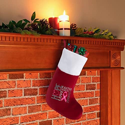 Розово Коледни Чорапи от Рак на Млечната жлеза, Коледна Елха, Висящи Чорапи за Камината, с Къси Плюшени Белезници,