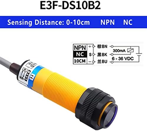 VELORE 1 бр. Фотоелектричния превключвател с разпространение на отражение на Инфрачервен Сензор за близост E3F-DS10C4/B2/P1/P2/Y1/Y2 NPN PNP без NC M18 0-10 см (Цвят: E3F-DS10B2 NPN NC)