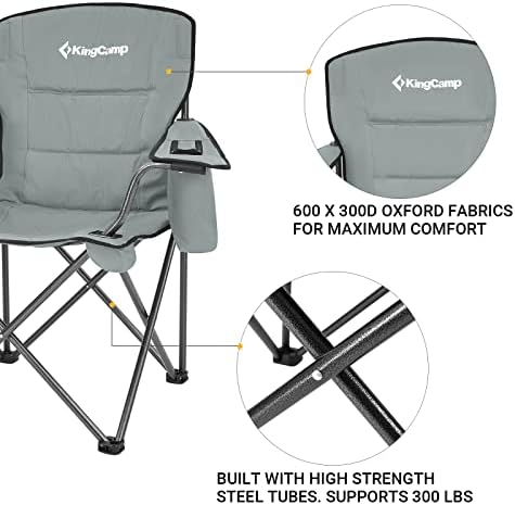KingCamp Извънгабаритни Туристически Столове за тежки условия на работа, 2 опаковки, Мек Компактният Преносим стол с Охладител, поставка за Чаши, Странични джоба, за да