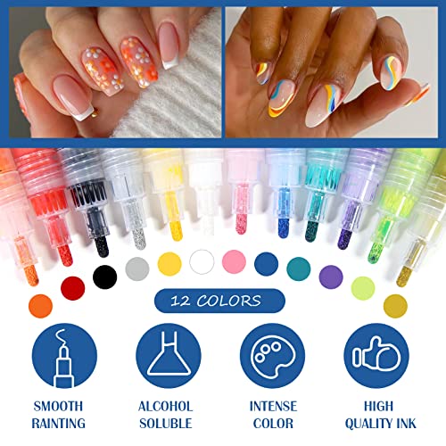 U-Shinein 12 Цветни Дръжки за Нокти-арт, Дръжка За Графити с 3D-Модел, Бързосъхнеща и Водоустойчив Писалка за нокти-арт Подложка, Дръжка за изготвяне на Направи си сам, Ком?